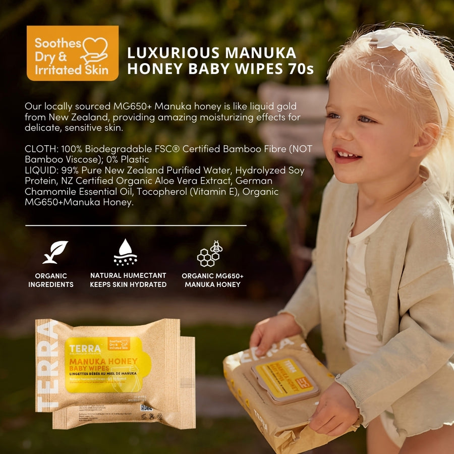 TERRA Mini Manuka Honey Baby Wipes - Baby Wipes Mini Pack 10s TERRA