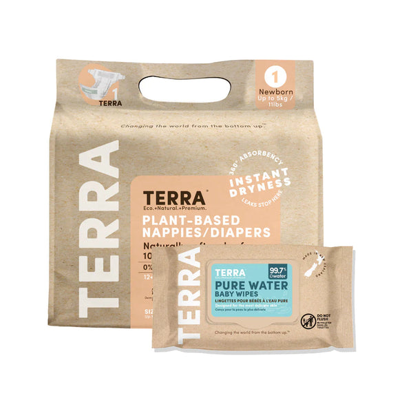 Newborn Nappy/Pure Water Baby Wipes(2) TERRA NZ